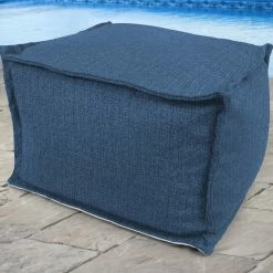 Jordan Manufacturing 20" Square Outdoor Bead Filled Pouf/Ottoman-HUSK TEXTURE CAPRI RICHLOOM