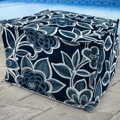 Jordan Manufacturing Custom Order Cushions 20" Square Outdoor Bead Filled Pouf/Ottoman-HALSEY NAVY RICHLOOM