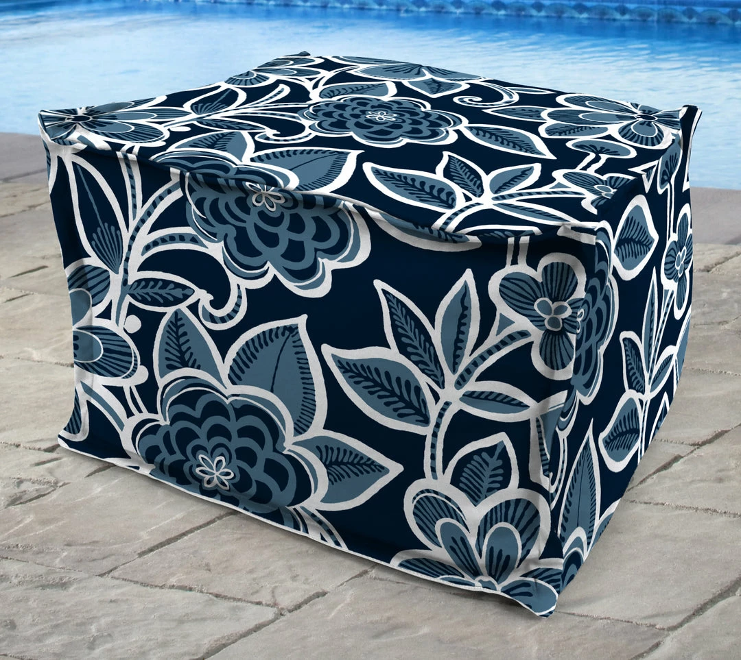 Jordan Manufacturing Custom Order Cushions 20" Square Outdoor Bead Filled Pouf/Ottoman-HALSEY NAVY RICHLOOM 2 Jordan Manufacturing Custom Order Cushions 20" Square Outdoor Bead Filled Pouf/Ottoman-HALSEY NAVY RICHLOOM