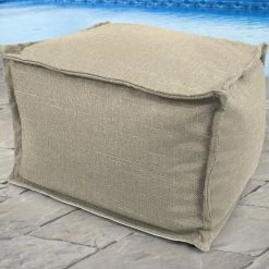 Jordan Manufacturing 20" Square Outdoor Bead Filled Pouf/Ottoman-TORY BISQUE RICHLOOM