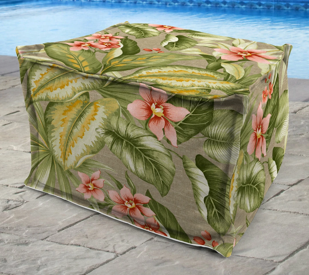 Jordan Manufacturing 20" Square Outdoor Bead Filled Pouf/Ottoman-TAHITI SUNRISE RICHLOOM Custom Order Cushions 2 Jordan Manufacturing 20" Square Outdoor Bead Filled Pouf/Ottoman-TAHITI SUNRISE RICHLOOM Custom Order Cushions