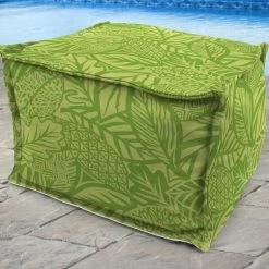 Jordan Manufacturing 20" Square Outdoor Bead Filled Pouf/Ottoman-MAVEN LEAF RICHLOOM