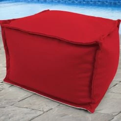 Jordan Manufacturing Custom Order Cushions 20" Square Outdoor Bead Filled Pouf/Ottoman- Sunbrella CANVAS JOCKEY ACR RED ACR GLEN RAVEN