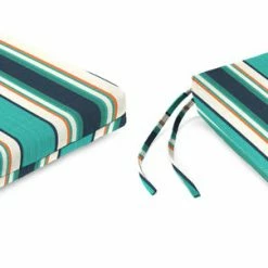 Jordan Manufacturing Set Of 2 Outdoor French Edge Seat Cushions- Sunbrella TOKEN SURFSIDE GLEN RAVEN Custom Order Cushions
