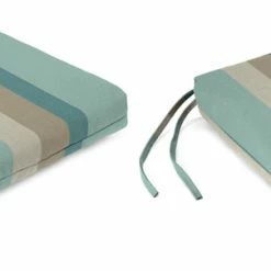 Jordan Manufacturing Set Of 2 Outdoor French Edge Seat Cushions- Sunbrella GETAWAY MIST GLEN RAVEN Custom Order Cushions