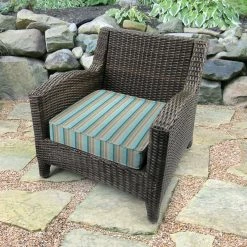 Jordan Manufacturing Outdoor Boxed Edge Deep Seat Cushion- Sunbrella GETAWAY MIST GLEN RAVEN