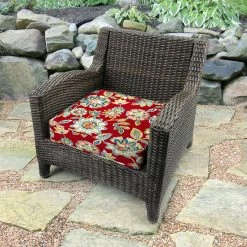 Jordan Manufacturing Outdoor Boxed Edge Deep Seat Cushion-DAELYN CHERRY RICHLOOM Custom Order Cushions