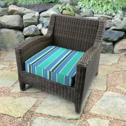 Jordan Manufacturing Outdoor Boxed Edge Deep Seat Cushion- Sunbrella DOLCE STR OASIS ACR GLEN RAVEN Custom Order Cushions