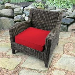 Jordan Manufacturing Outdoor Boxed Edge Deep Seat Cushion- Sunbrella CANVAS JOCKEY ACR RED ACR GLEN RAVEN Custom Order Cushions