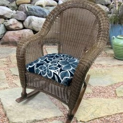 Jordan Manufacturing Set Of 2 Outdoor 18" Wicker Chair Cushions-HALSEY NAVY RICHLOOM
