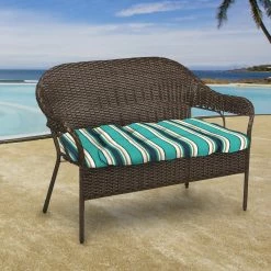 Jordan Manufacturing Custom Order Cushions Outdoor 44" Wicker Loveseat Cushion-Sunbrella TOKEN SURFSIDE GLEN RAVEN