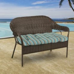 Jordan Manufacturing Outdoor 44" Wicker Loveseat Cushion-Sunbrella GETAWAY MIST GLEN RAVEN