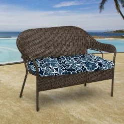 Jordan Manufacturing Outdoor 44" Wicker Loveseat Cushion-HALSEY NAVY RICHLOOM Custom Order Cushions