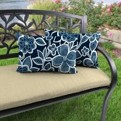 Jordan Manufacturing Outdoor Lumbar Accessory Throw Pillows, Set Of 2-HALSEY NAVY RICHLOOM Custom Order Cushions